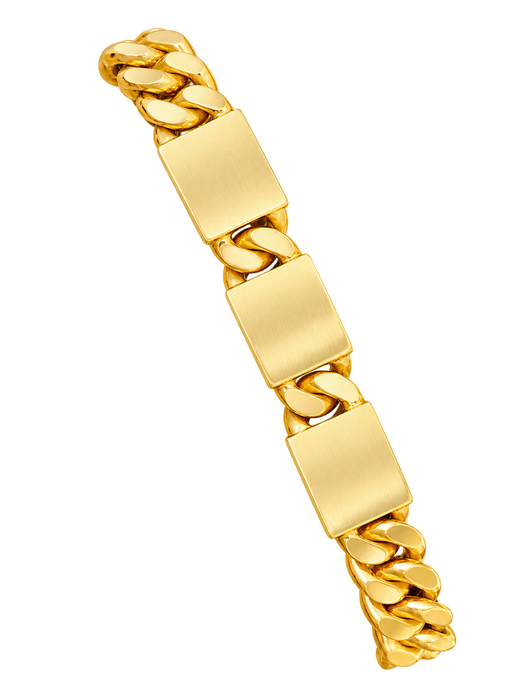 10.5MM Engravable Tri-ID Bracelet on Cuban in polished yellow gold