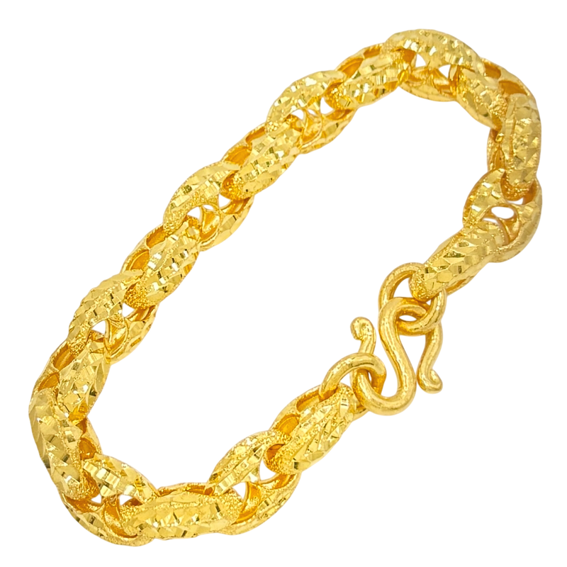 24K Yellow Gold 10MM Diamond Cut Puffed Mariner Link Bracelet