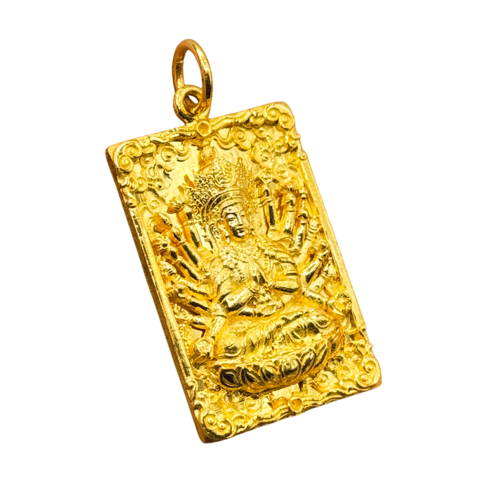 24K Yellow Gold Medium 12 Arm Buddha Pendant