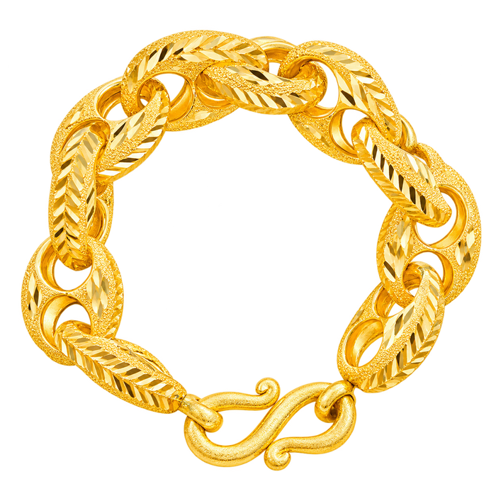 16.5MM diamond-cut puffed mariner link bracelet in yellow gold