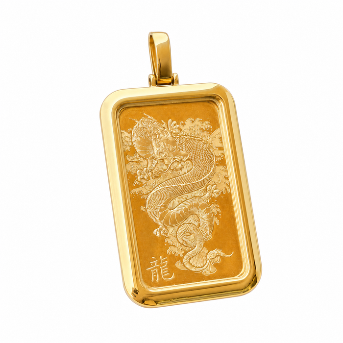 1oz PAMP Bar w/ Plain Yellow Gold Bezel