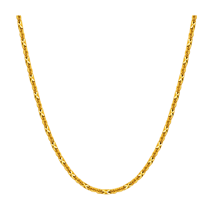2.5MM Diamond Cut Baht & Anchor Link Necklace — refined yellow gold, curved front view