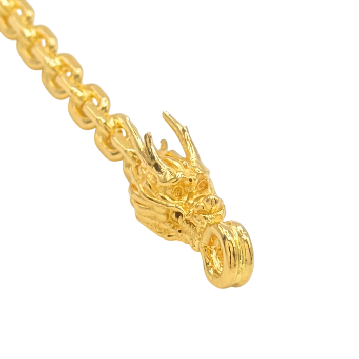 24K Yellow Gold 2.6MM Anchor Link Dragon Biting Tail Bracelet