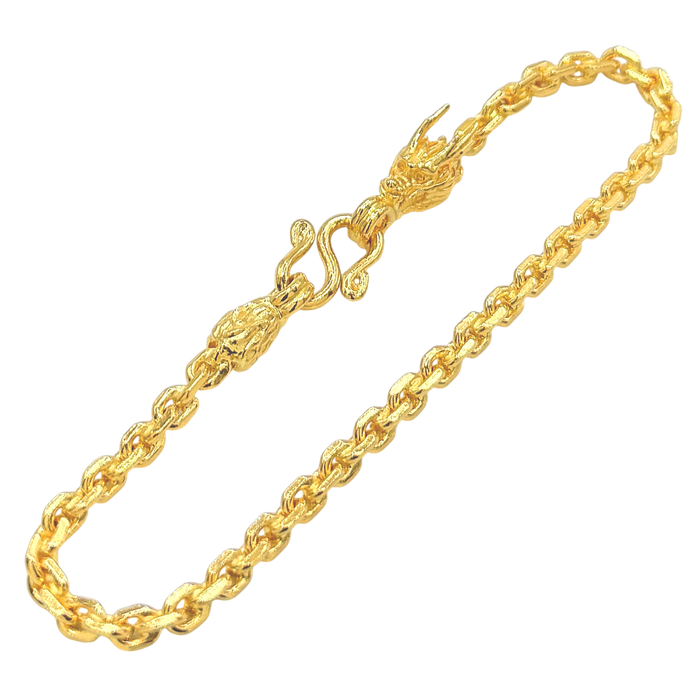 24K Yellow Gold 2.6MM Anchor Link Dragon Biting Tail Bracelet
