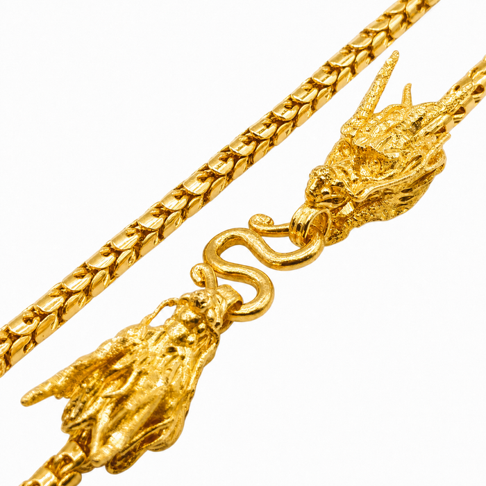 24K Yellow Gold 4.2MM Dragon Scale Chain w/ Dragon Heads