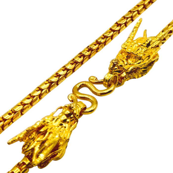 24K Yellow Gold 4.2MM Dragon Scale Chain w/ Dragon Heads