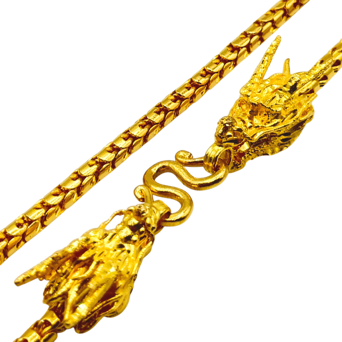 24K Yellow Gold Dragon Scale Chain w/ Dragon Heads - Main Image