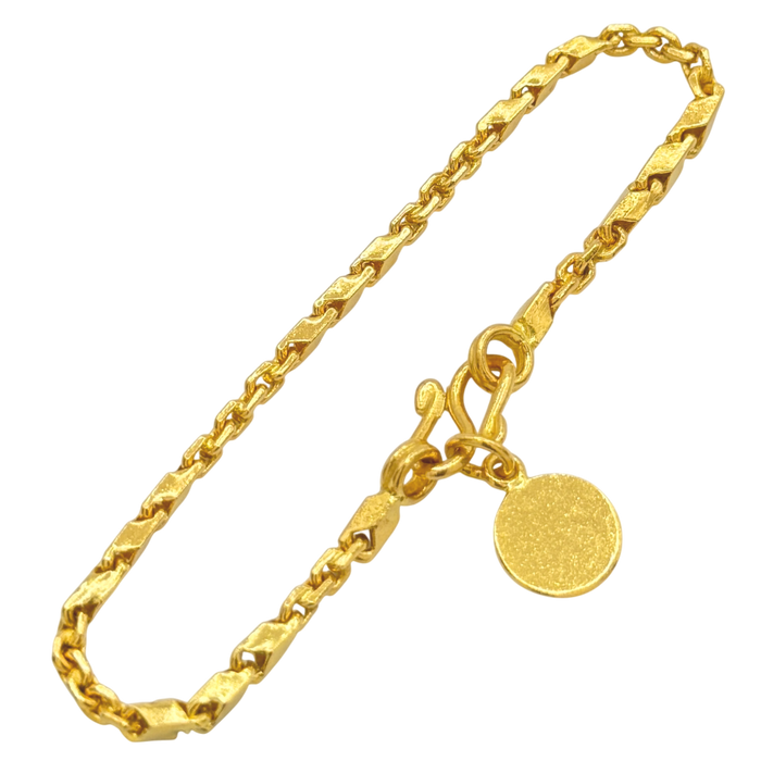 24K Yellow Gold 2MM Bullet & Anchor Link Bracelet