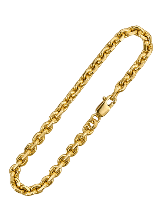 Polished yellow gold 3.5MM Anchor Link Bracelet with lobster clasp on transparent background