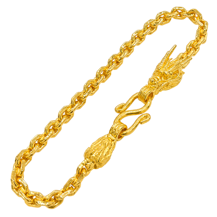 24K Yellow Gold 3.5MM Anchor Link Dragon & Tail Bracelet
