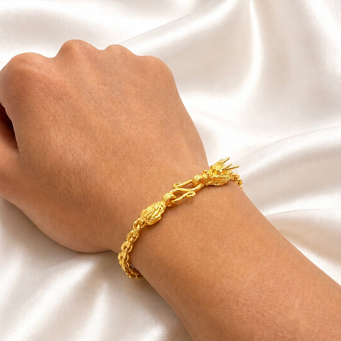 24K Yellow Gold 3.5MM Anchor Link Dragon & Tail Bracelet