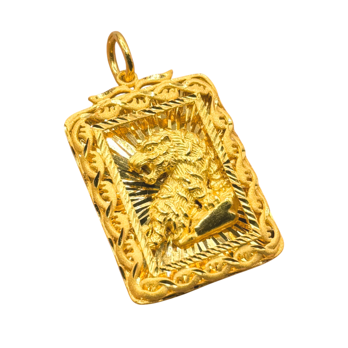 24K Yellow Gold Medium 3D Diamond Cut Tiger Pendant