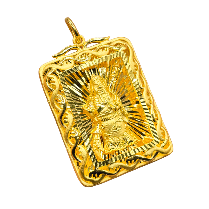 24K Yellow Gold Medium Diamond Cut 3D God of War "Guan Yu" Pendant