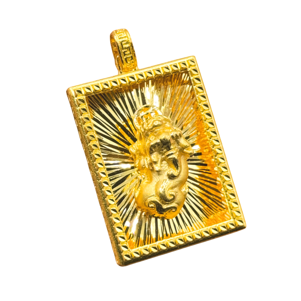 24K Yellow Gold Medium Diamond Cut Foo Dog Pendant– Ta - Main Image