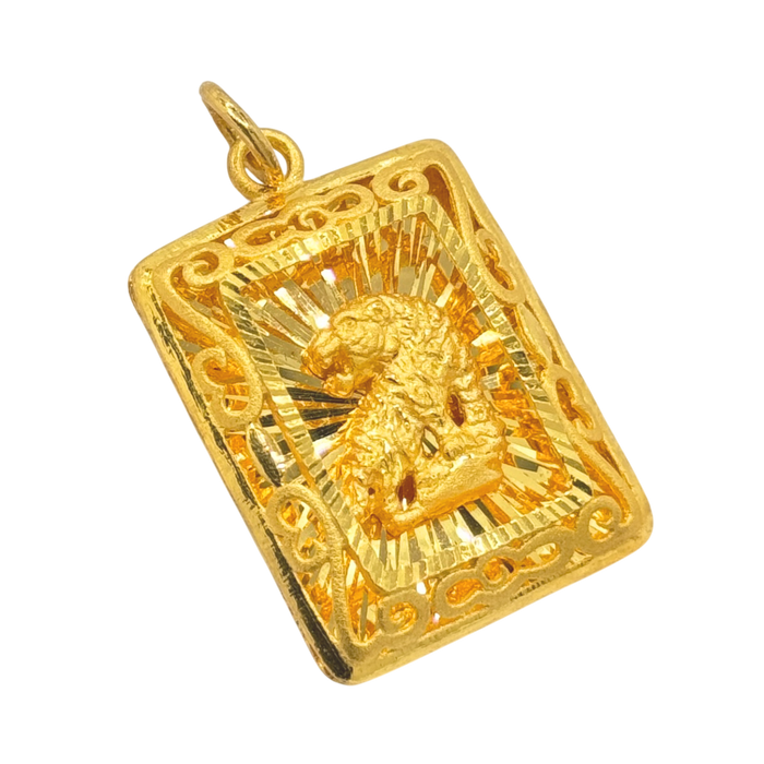 24K Yellow Gold Small Diamond Cut Tiger Pendant