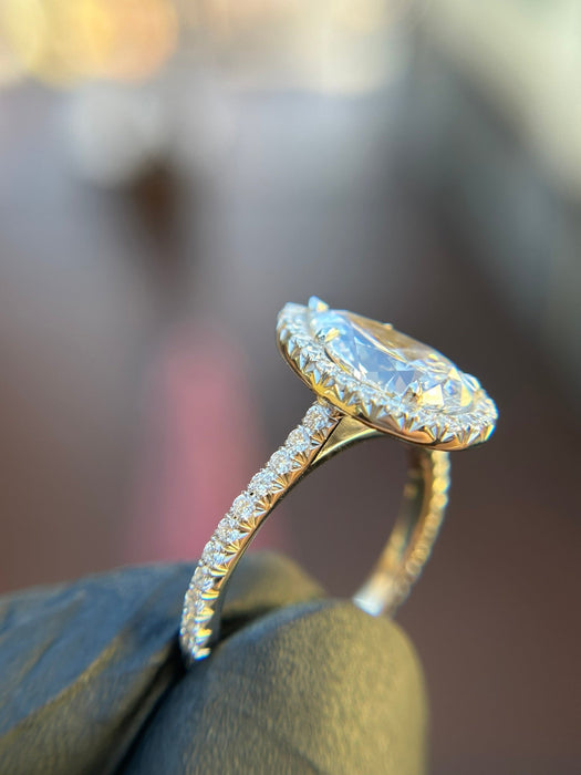 French Pavé Halo Cathedral Engagement Ring — original photograph 2