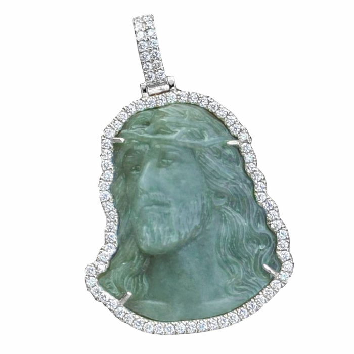 Certified Grade A Jade Jesus Piece w/ Diamond Frame