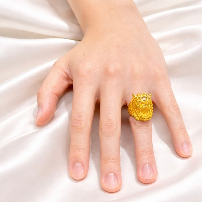 24K Yellow Gold Growling Fudog Ring