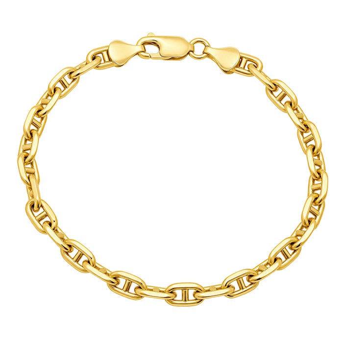 5MM Solid Alternating Mariner Bracelet in polished yellow gold