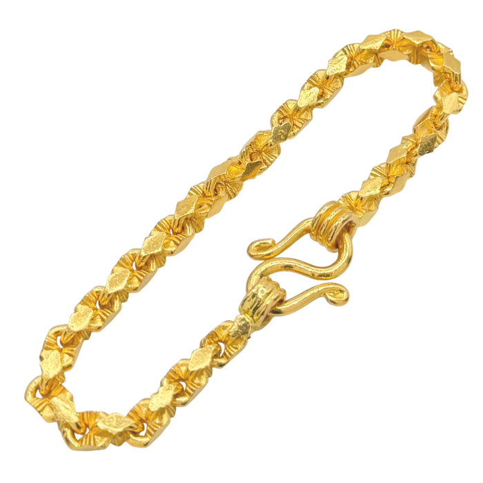 24K Yellow Gold 5MM Nugget Link Bracelet