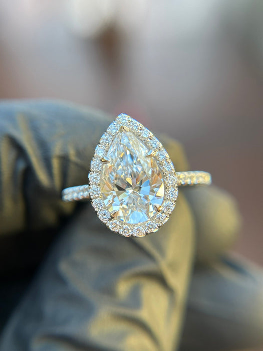 French Pavé Halo Cathedral Engagement Ring — original photograph 1