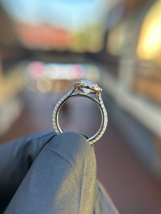 French Pavé Halo Cathedral Engagement Ring — original photograph 3