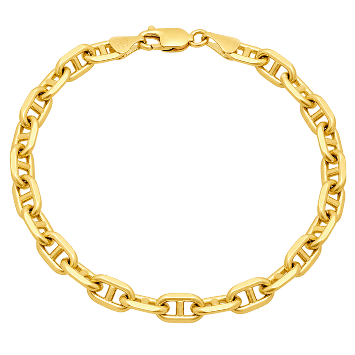 6MM Solid Alternating Mariner Bracelet in polished yellow gold