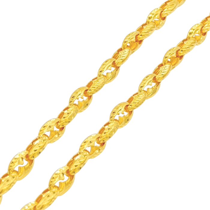 24K Yellow Gold 6MM Diamond Cut Puffed Mariner Link Chain