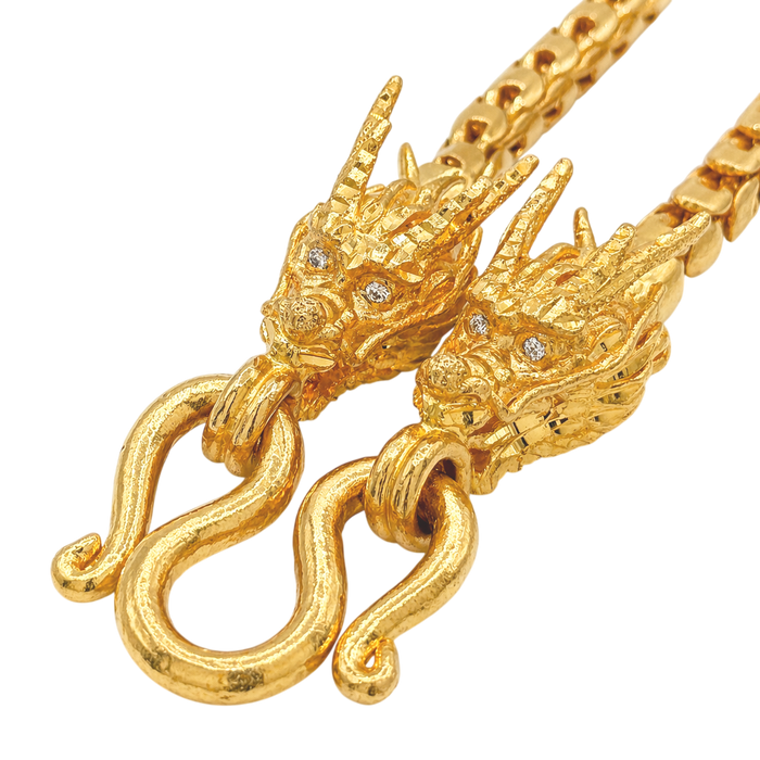24K Dragon Heads w/ VS Diamond Eyes 7.5MM Dragon Scale Chain
