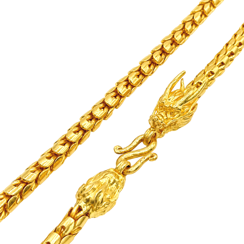 24K Yellow Gold 7MM Dragon Scale Chain w/ Head & Tail