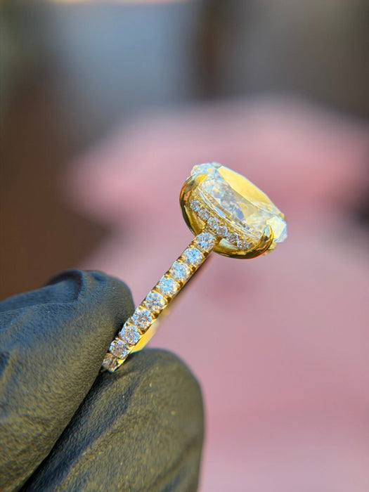 French Pavé Cathedral Hidden Halo Engagement Ring — original photograph 2