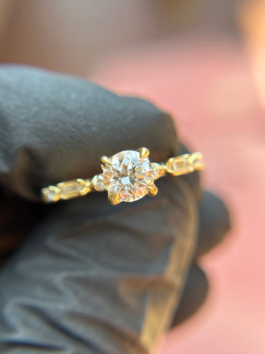 Alternating Baguette and Round Accent Milgrain Engagement Ring — original photograph 4