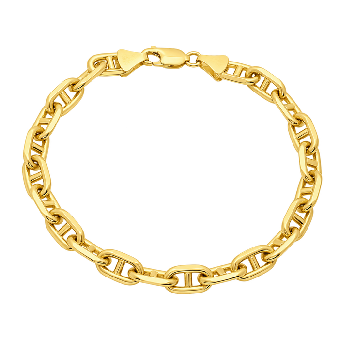 8MM Solid Alternating Mariner Bracelet in polished yellow gold