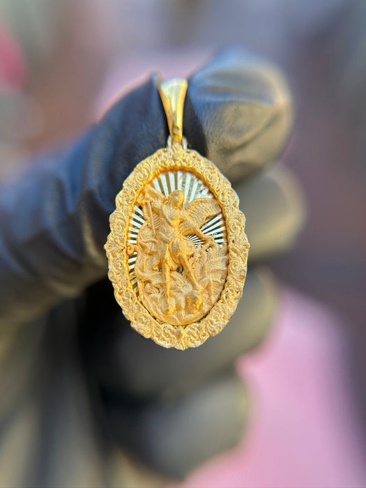 Diamond-Cut Saint Michael with Filigree Border Pendant
