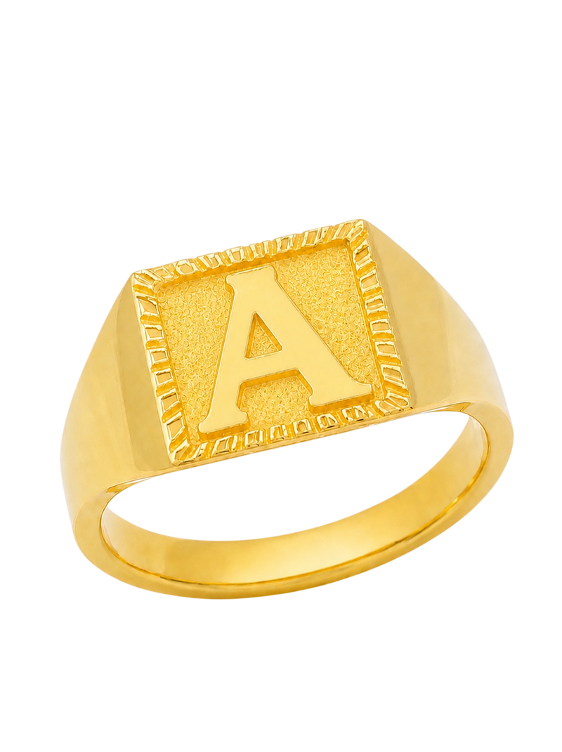 24K Yellow Gold Initial Signet Ring