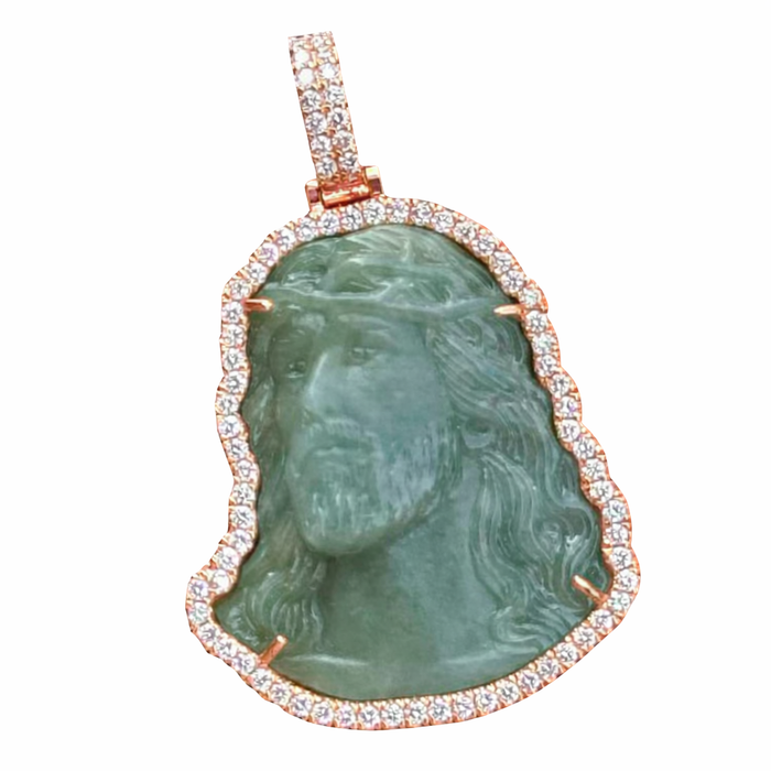 Certified Grade A Jade Jesus Piece w/ Diamond Frame