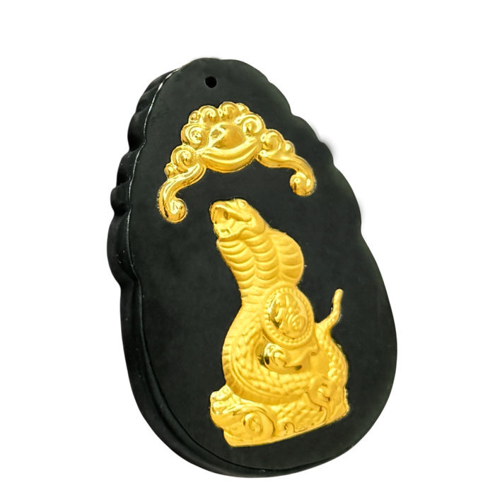 Natural Black Jade w/ 24K Snake Inlay
