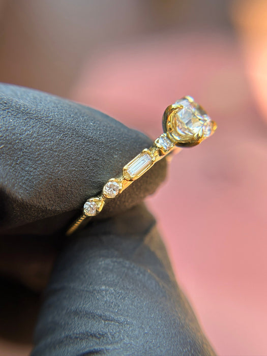 Alternating Baguette and Round Accent Milgrain Engagement Ring — original photograph 3