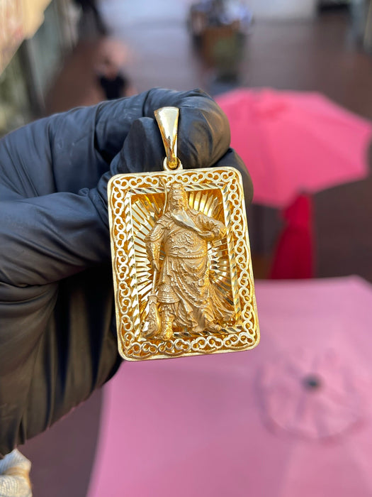 Diamond-Cut God of War (Guan Gong) Openwork Rectangular Pendant