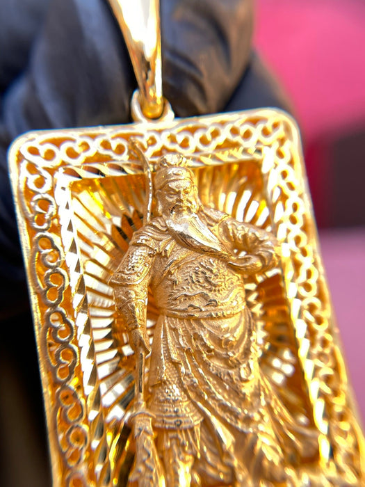 Diamond-Cut God of War (Guan Gong) Openwork Rectangular Pendant