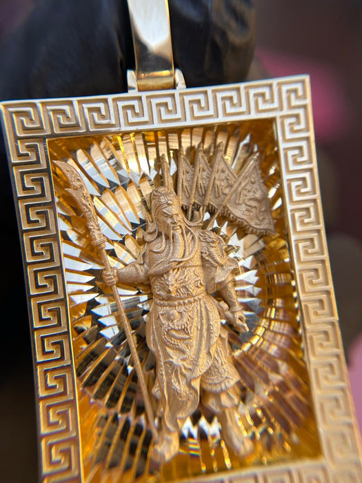 Diamond-Cut God of War (Guan Gong) Rectangular Pendant