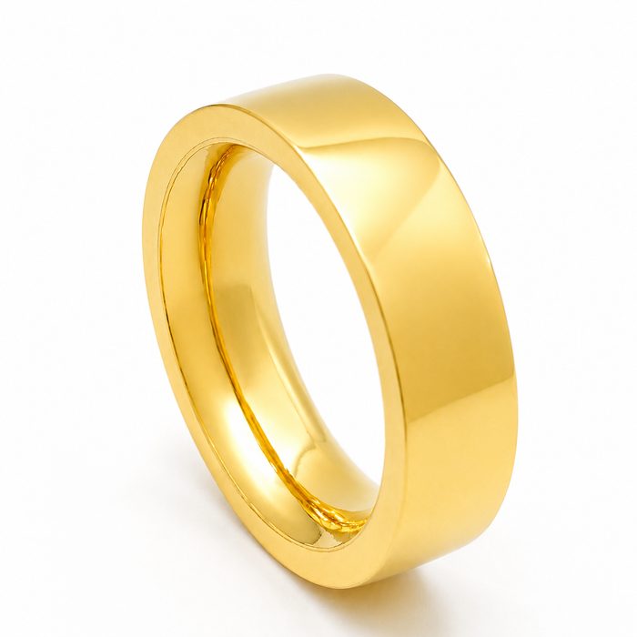 7MM 24K Yellow Gold Plain Flat Ring