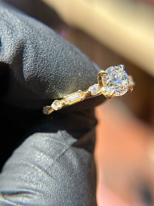Alternating Baguette and Round Accent Milgrain Engagement Ring — original photograph 1