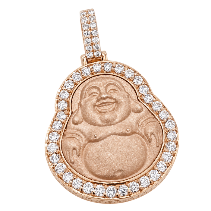 Small Semi-Hollow Buddha Pendant w/ Diamond Frame