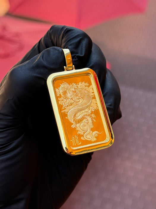 1oz PAMP Bar w/ Plain Yellow Gold Bezel