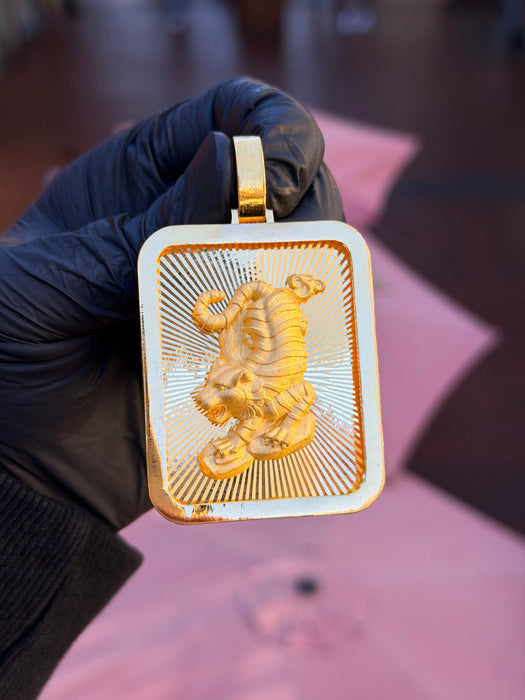 Diamond-Cut Tiger Rectangular Pendant