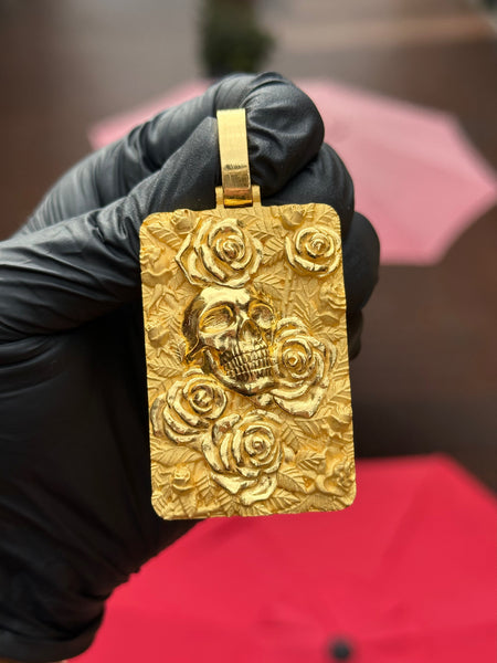 Skull & Roses Rectangular Pendant