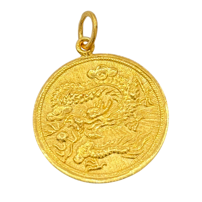 24K Yellow Gold Circle Dragon Pendant