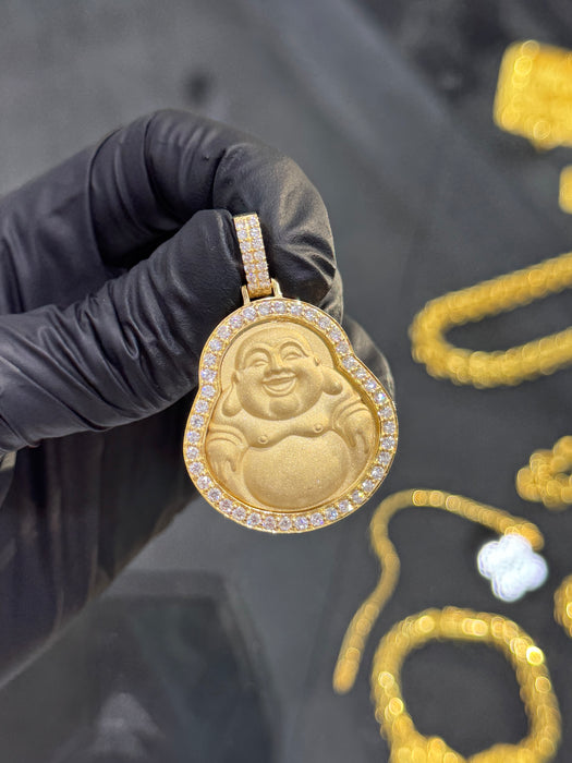 Medium Semi-Hollow Buddha Pendant w/ Diamond Frame