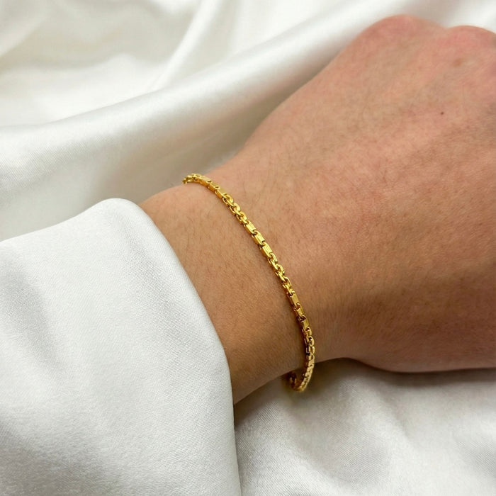 24K Yellow Gold 1.8MM Baht & Anchor Link Bracelet